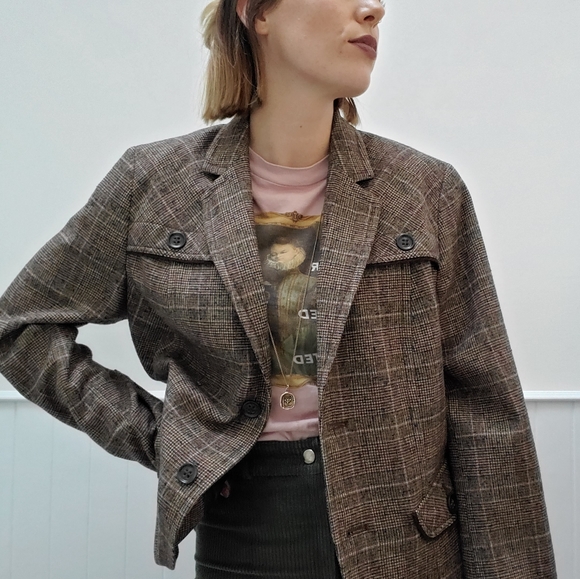 Olsen Wool Brown Plaid Blazer - Picture 6 of 9